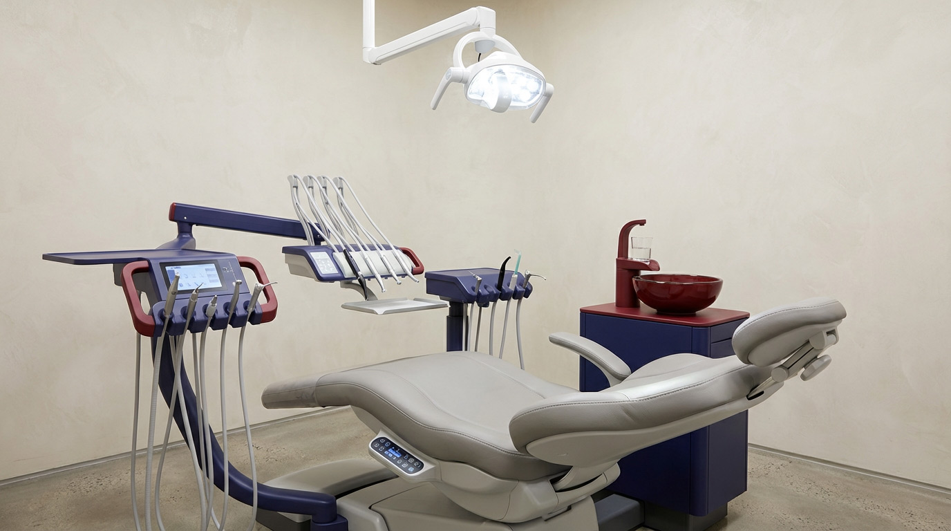 Состав стоматологической установки: кресло пациента, гидроблок, блок врача и ассистента, светильник