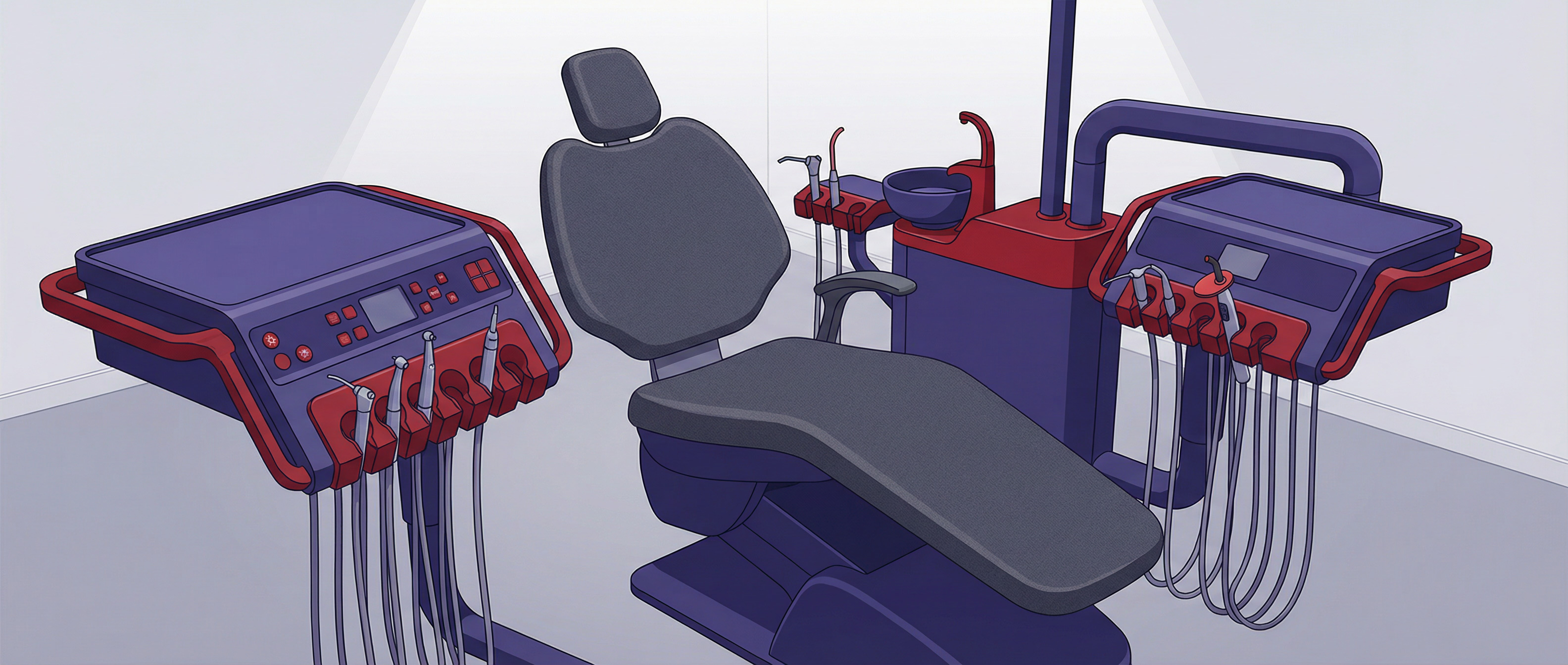 Размещение модулей врача и ассистента вокруг кресла стоматологической установки в кабинете