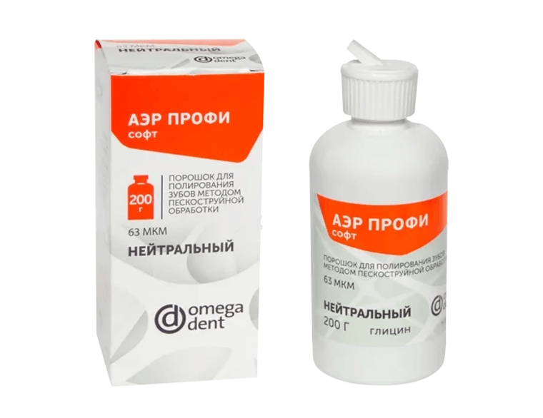 Аэр Профи Софт 63Мкм, Omega Dent, порошок для полирования зубов 200гр. Аэр Профи Софт 63Мкм, Omega Dent, порошок для полирования зубов 200гр.