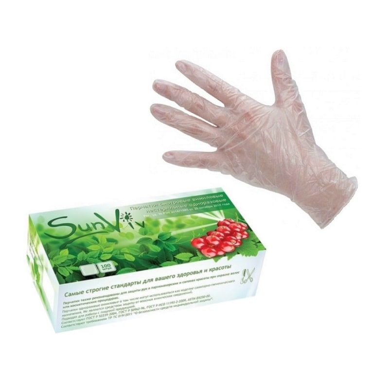Перчатка Виниловая SunViv KV400 S Прозрачная (50 пар)