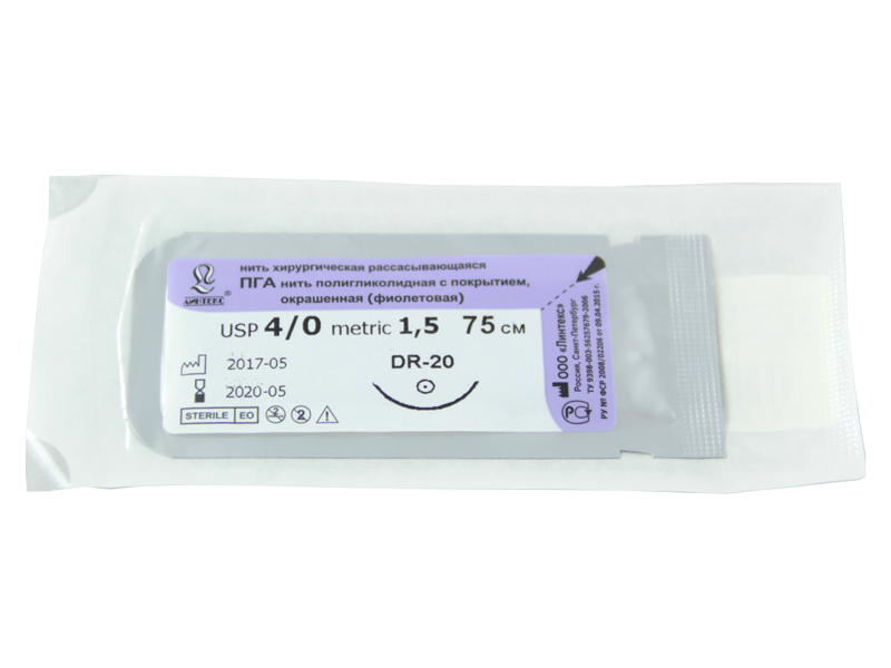 ПГА 4-0, Линтекс, нить хирургическая (1шт.)