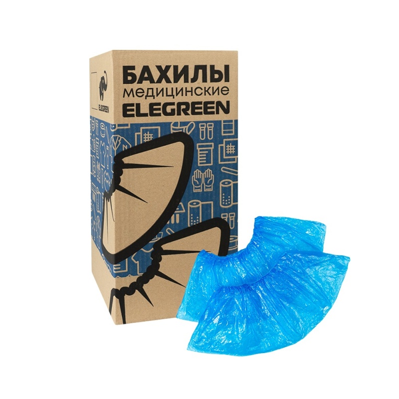 Бахилы EleGreen одноразовые двойные Синий Синий, из ПНД (500 пар)