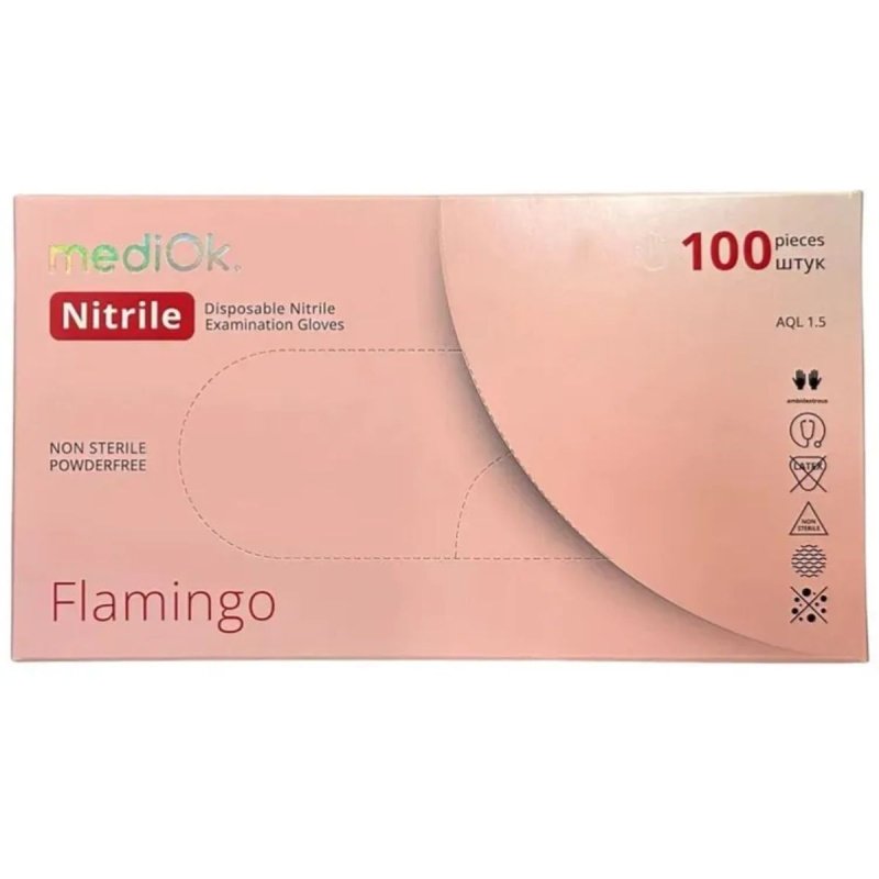 Перчатка нитриловая MediOK Flamingo M Розовая (50 пар) Перчатка нитриловая MediOK Flamingo M Розовая (50 пар)
