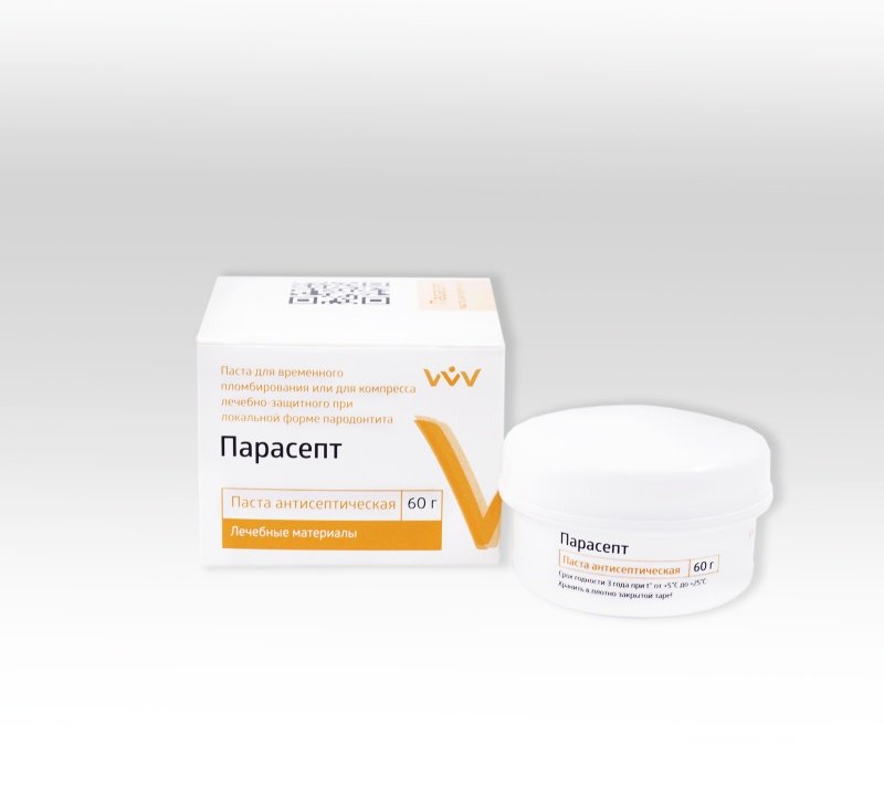 Парасепт антисептическая, ВладМиВа, паста для временного пломбирования 60гр. Парасепт антисептическая, ВладМиВа, паста для временного пломбирования 60гр.