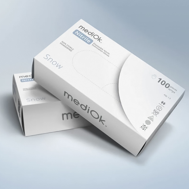 Перчатка нитриловая MediOK Snow L Белая (50 пар) Перчатка нитриловая MediOK Snow L Белая (50 пар)