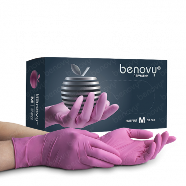 Перчатка нитриловая Benovy M Розовая (50 пар)