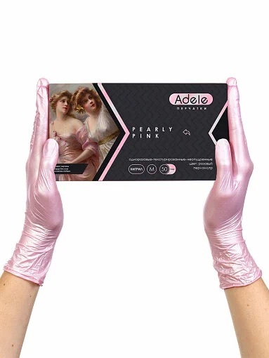 Перчатка нитриловая Adele Pearly Pink M Розовая (50 пар)