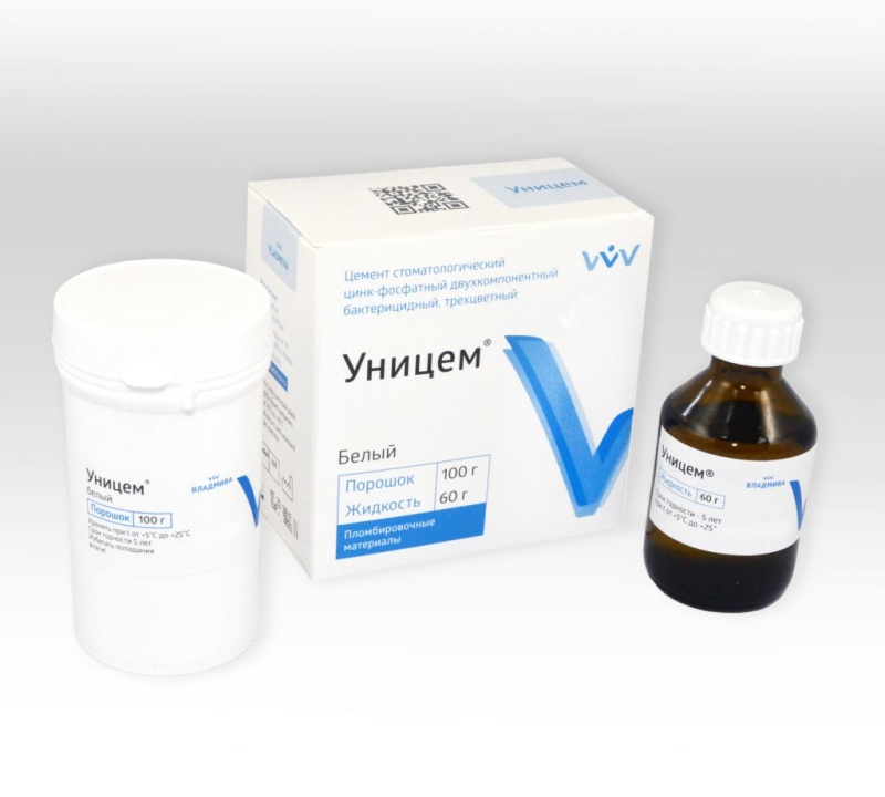 Уницем Белый, ВладМиВа, цемент цинк-фосфатный двухкомпонентный (100гр.+60гр.) Уницем Белый, ВладМиВа, цемент цинк-фосфатный двухкомпонентный (100гр.+60гр.)