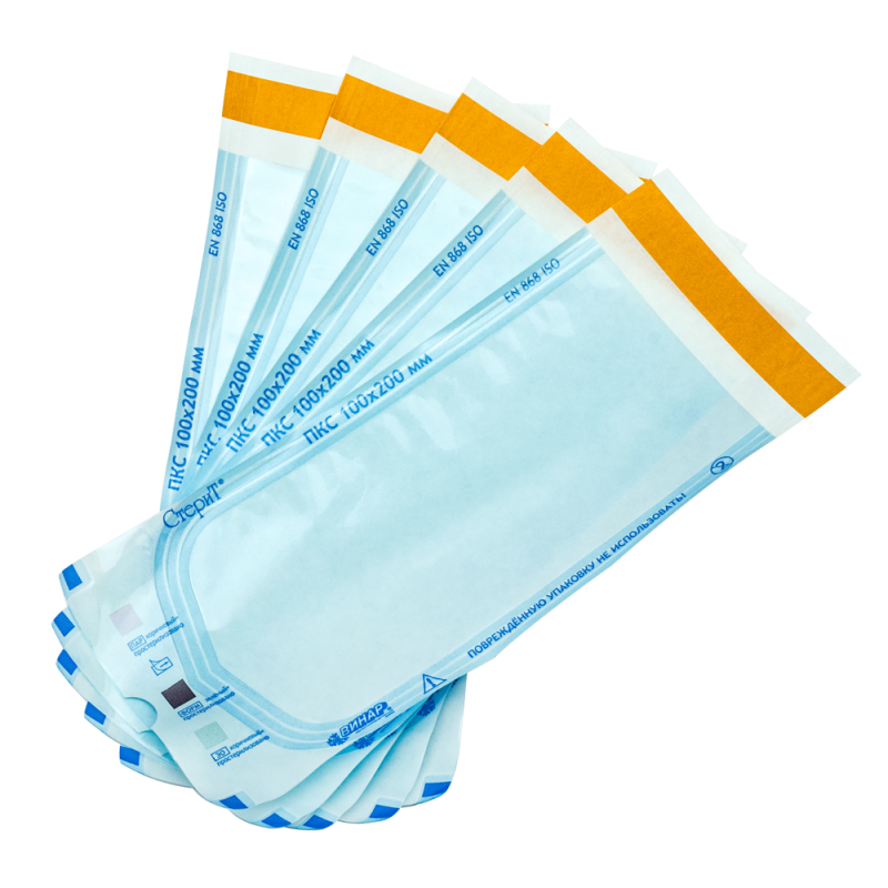 Пакеты Комбинированные СтеритТ 100х200мм, Винар, самоклеящиеся с индикаторами 1 класса (100шт.)