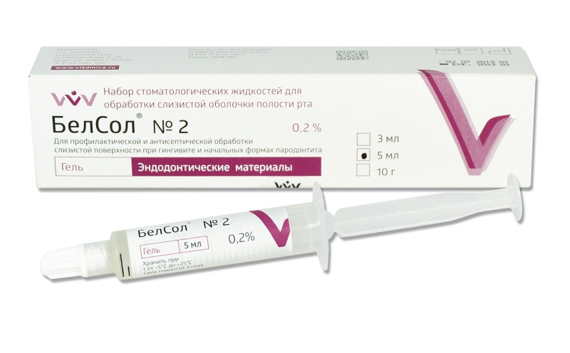 БелСол №2, ВладМиВа, гель на основе хлогексидина биглюконата 0,2% 10гр.