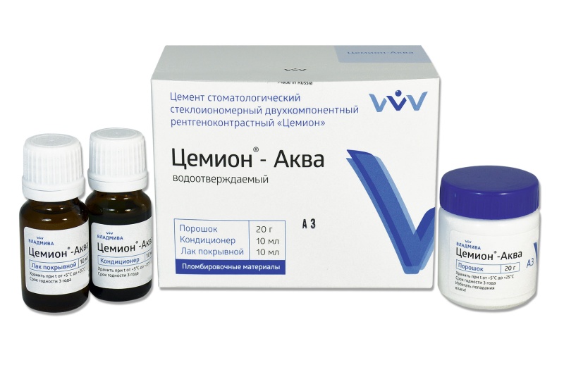 Цемион Аква А3, ВладМиВа, цемент стеклоиномерный (20гр.+10мл.+10мл.)