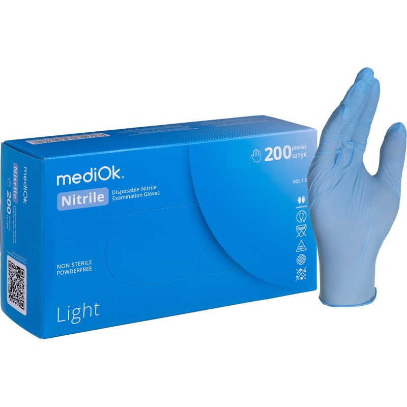 Перчатка нитриловая MediOk Light L Голубая (100 пар) Перчатка нитриловая MediOk Light L Голубая (100 пар)