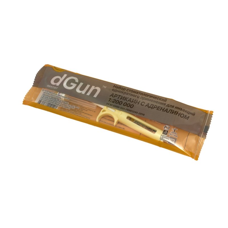 Набор для инъекций dGun №13, Артикаин с адреналином 1 200 000, игла 35мм. (40мг.+0,005мл.) (1шт.) Набор для инъекций dGun №13, Артикаин с адреналином 1 200 000, игла 35мм. (40мг.+0,005мл.) (1шт.)