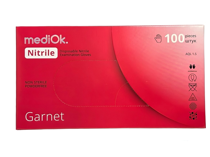 Перчатка нитриловая MediOK Garnet L Красная (50 пар) Перчатка нитриловая MediOK Garnet L Красная (50 пар)