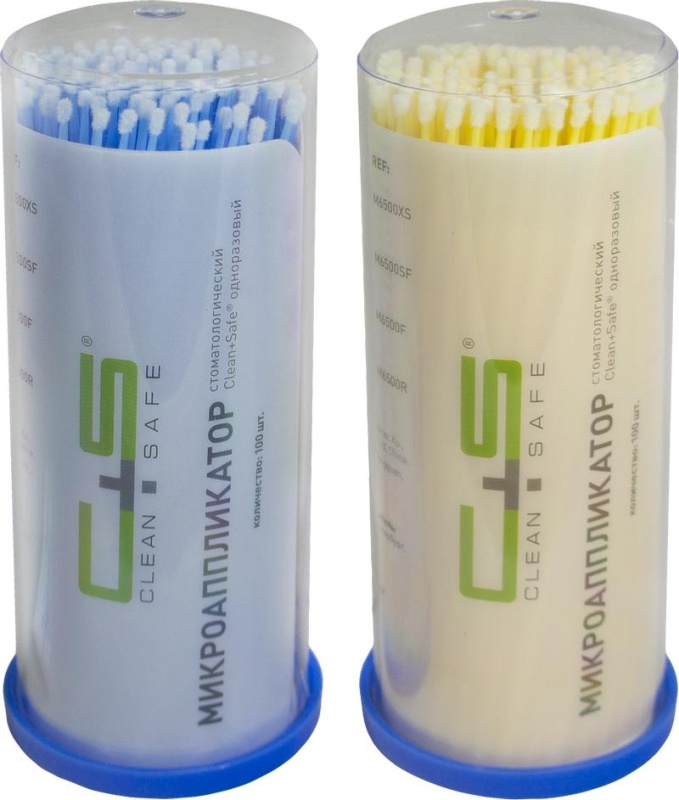 Микроаппликаторы Clean+Safe, одноразовые Fine, Желтые и Голубые (100шт.)