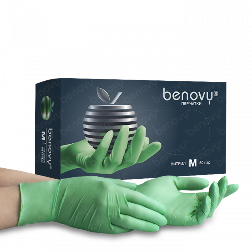 Перчатка нитриловая Benovy L Зеленая (50 пар)