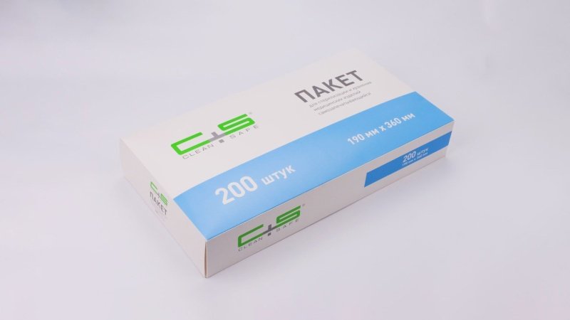 Пакет для стерилизации и хранения Clean+Safe, 190х360мм. самозапечатывающиеся (200шт.)