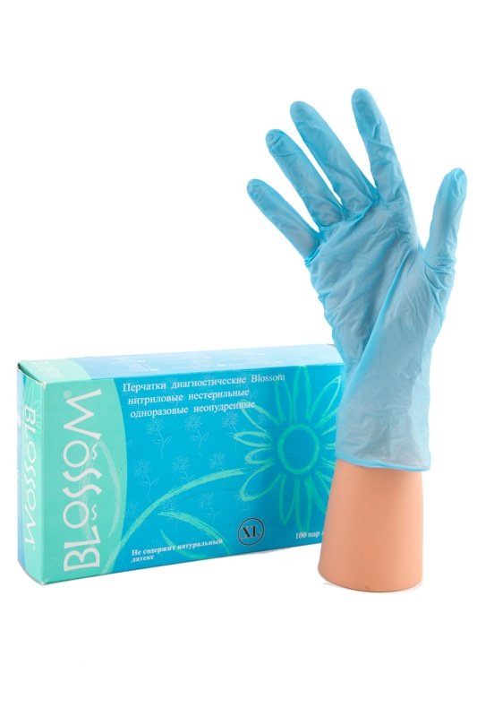 Перчатка нитриловая Blossom M Голубая (50 пар)