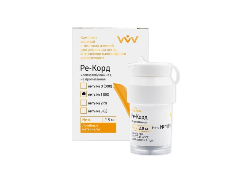 Нить ретракционная Ре-Корд №1(00), ВладМиВа, не пропитанная 2,8м.