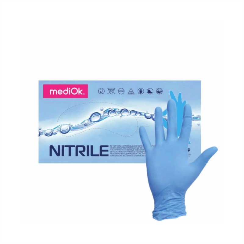 Перчатка нитриловая MediOK Ocean L Голубая (50 пар) Перчатка нитриловая MediOK Ocean L Голубая (50 пар)