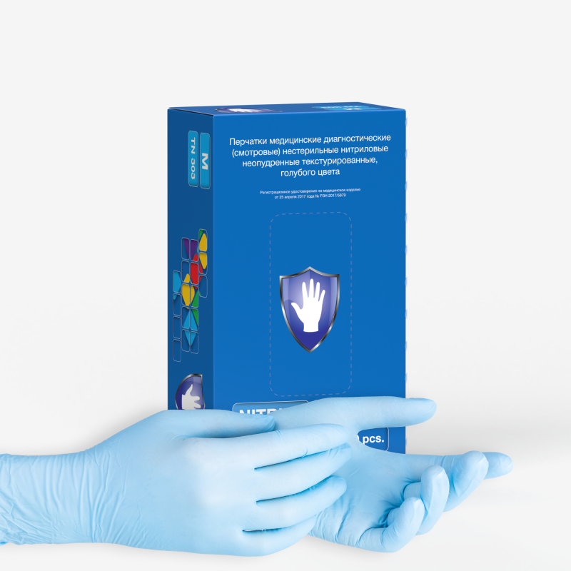 Перчатка нитриловая Safe&Care ZN 303 S Голубая (100 пар)