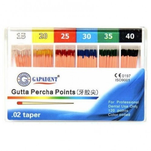 Штифты гуттаперчевые Gapadent, конусность 02, ISO-(15-40) (120шт.)