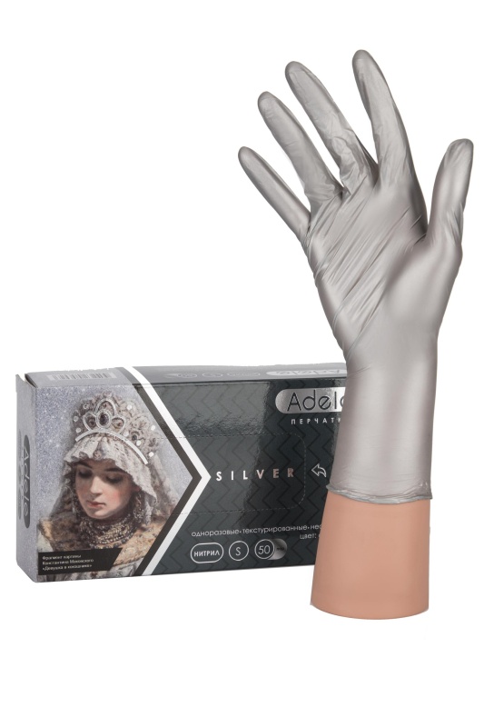 Перчатка нитриловая Adele Silver M Серебро (50 пар)
