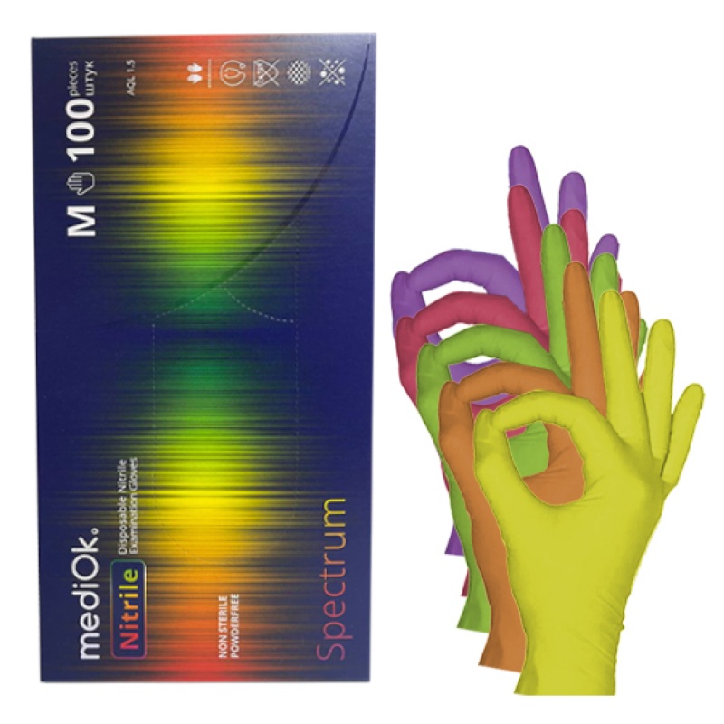 Перчатка нитриловая MediOK Spectrum M Пять Цветов (50 пар)