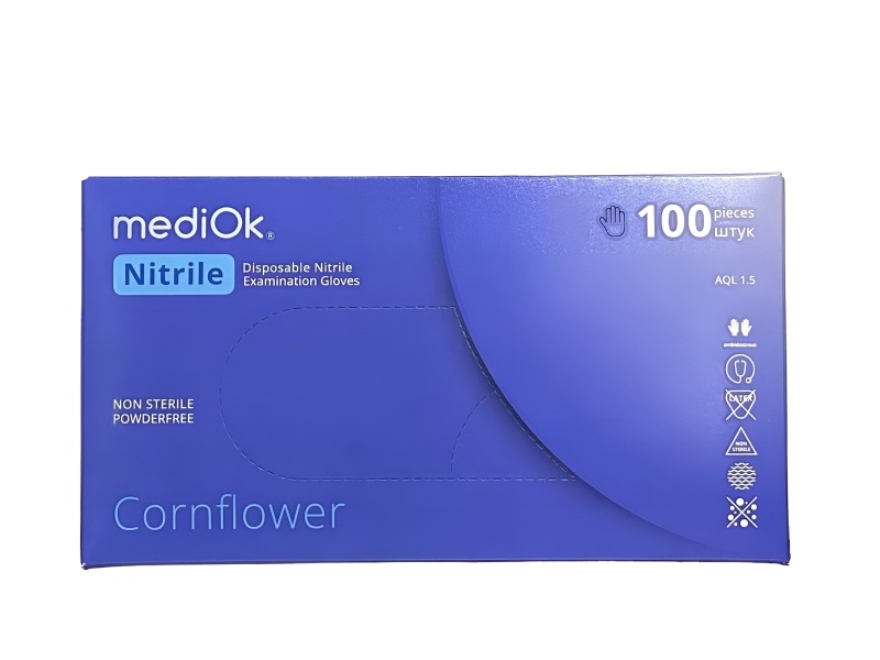 Перчатка нитриловая MediOK Cornflower M Сиреневая (50 пар) Перчатка нитриловая MediOK Cornflower M Сиреневая (50 пар)