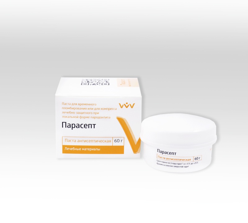 Парасепт антисептическая, ВладМиВа, паста для временного пломбирования 60гр. Парасепт антисептическая, ВладМиВа, паста для временного пломбирования 60гр.