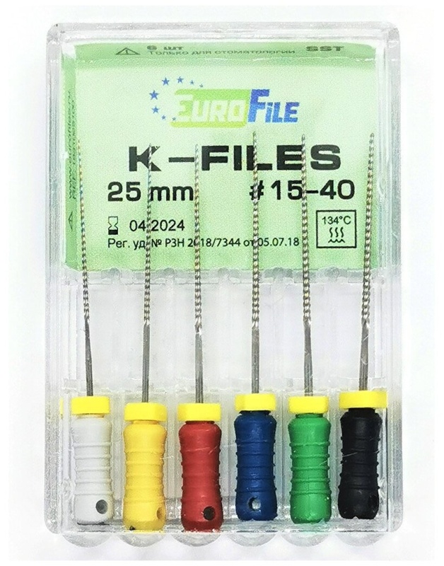 K-Files, EuroFile, 21мм, ISO-(15-40) (Ассорти) (6шт.)