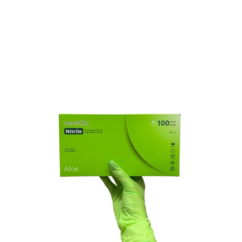 Перчатка нитриловая MediOK Aloe L Зеленая (50 пар) Перчатка нитриловая MediOK Aloe L Зеленая (50 пар)