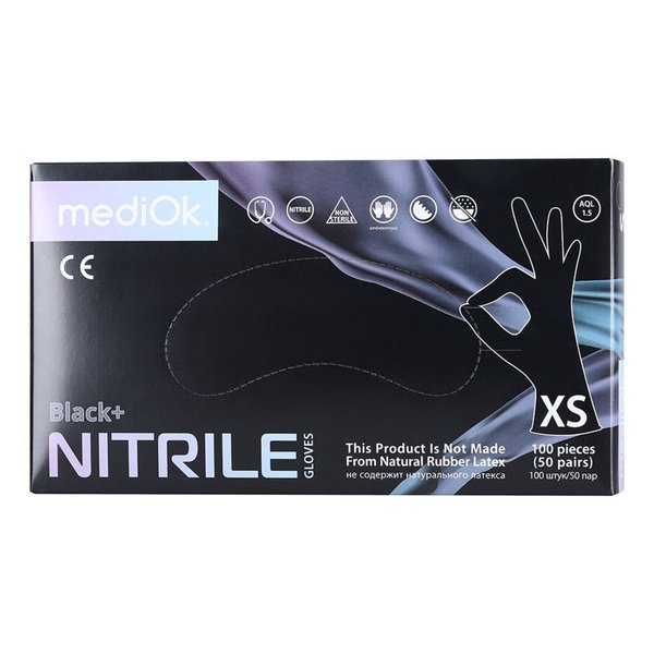 Перчатка нитриловая MediOK Black+ XL Черная (50 пар) Перчатка нитриловая MediOK Black+ XL Черная (50 пар)