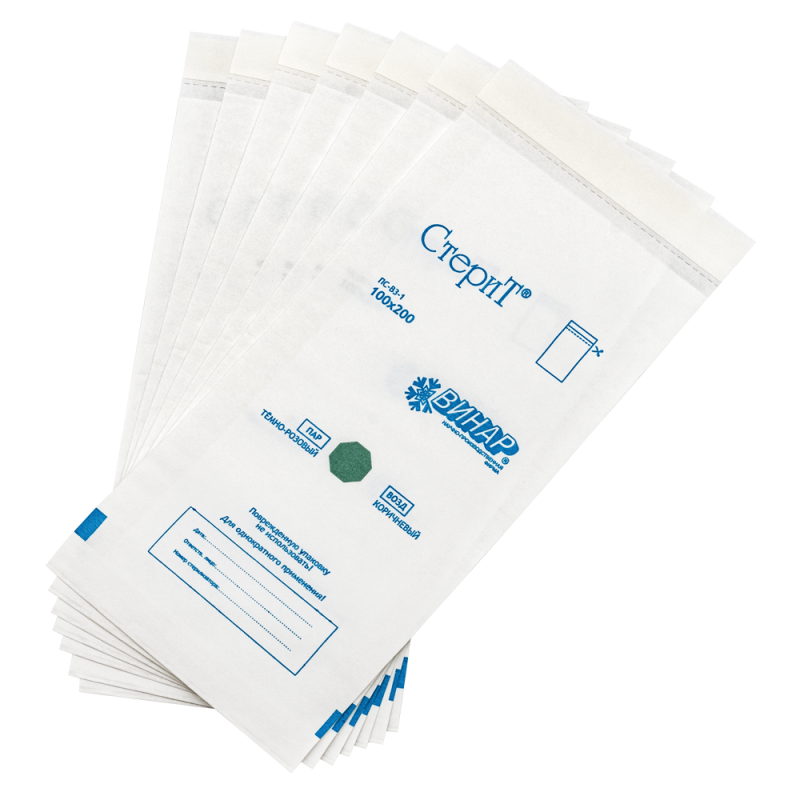 Пакеты Бумажные белые СтеритТ 115х200мм, Винар, самоклеящиеся ПС-В3-1 (100шт.)