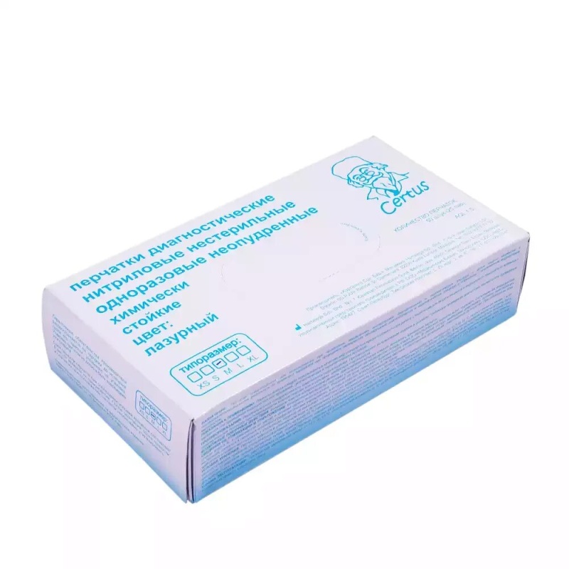 Перчатка нитриловая повышенной прочности Certus L Лазурная (25 пар) Перчатка нитриловая повышенной прочности Certus L Лазурная (25 пар)