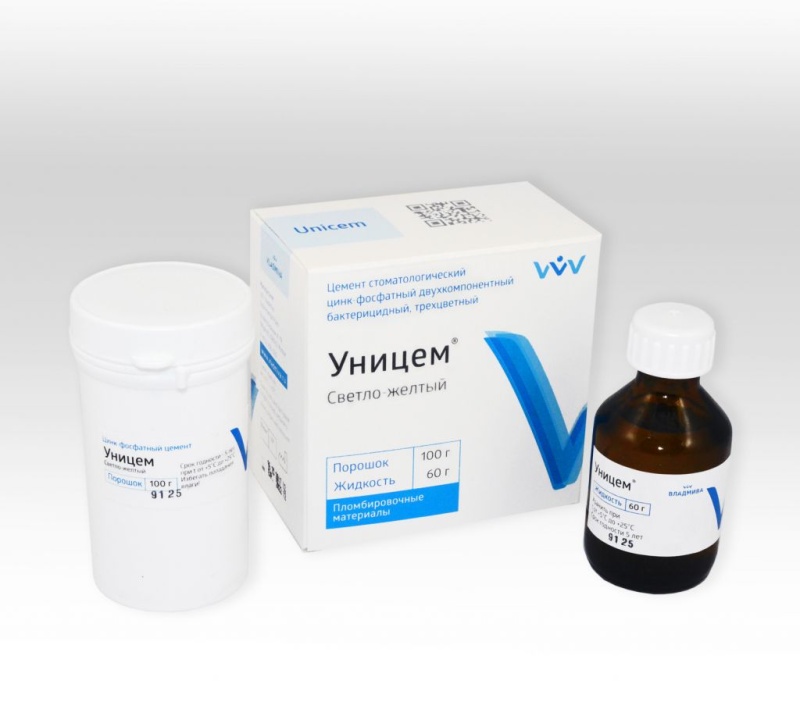Уницем Светло-Желтый, ВладМиВа, цемент цинк-фосфатный двухкомпонентный (100гр.+60гр.)